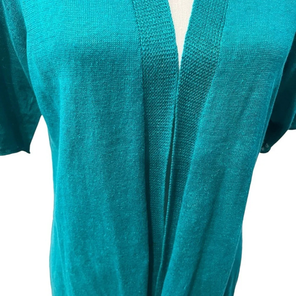 Eileen Fisher Teal Green Open Front Short Sleeve Organic Linen Cardigan Size PP - Picture 7 of 13